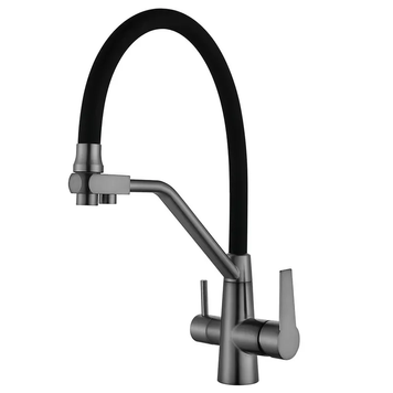 купить Змішувач для кухні MIXXUS FUL-021 GRAPHITE REFL.BLACK з гнучким виливом з нерж. сталі SUS304 з виходом для питної води (Колір графіт+вилив чорний) (MI6115) фото
