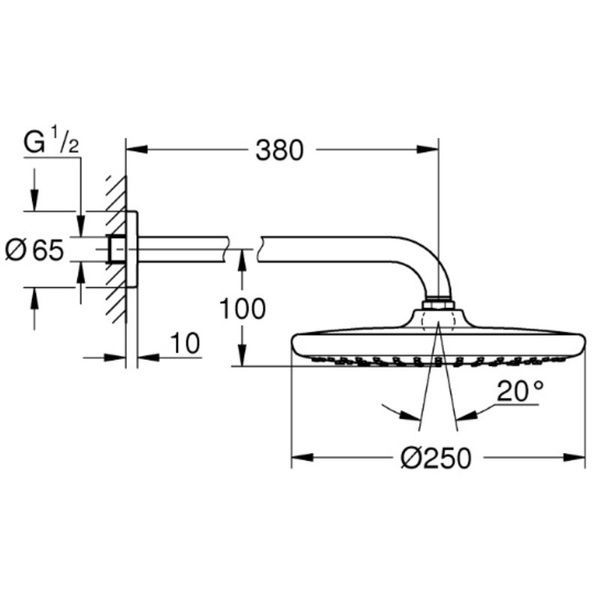 купити Верхній душ з кронштейном до стіни Grohe Tempesta 250 (26663000) фото