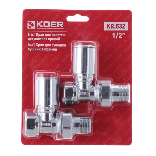 Кран для полотенцесушителя прямой Koer KR.532 - 1/2" (Продается по 2 шт.) (KR3074) KR3074 фото