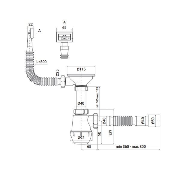 купить Сифон для кухни Zerix SK-02-A 3 1/2"x40 с резьб. выпуском и гибким прямоугольным переливом (ZX4952) фото