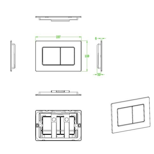 купити Панель змиву Koer KT-0612-07 240x160x10mm з нержавіючої сталі, кнопка квадр. (колір графіт) (KR6122) фото
