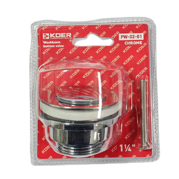 Донный клапан для умывальника Koer PW-02-01 1 1/4'' (кнопка) (Цвет хром) (KR3399) KR3399 фото