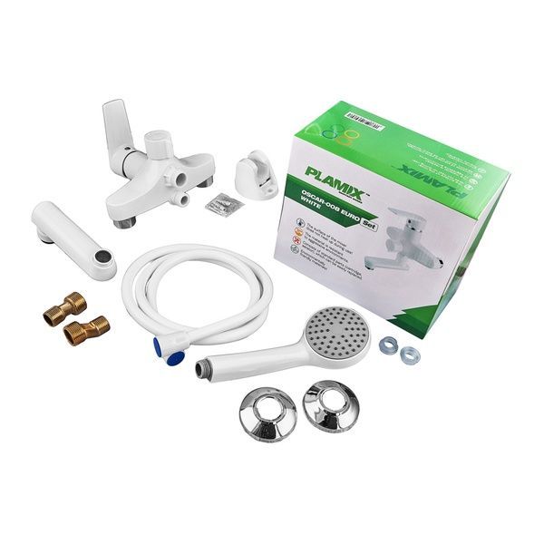 купити Змішувач для ванни PLAMIX OSCAR-008 EURO SET WHITE (зі шлангом, лійкою та кронштейном) (PM0698) фото