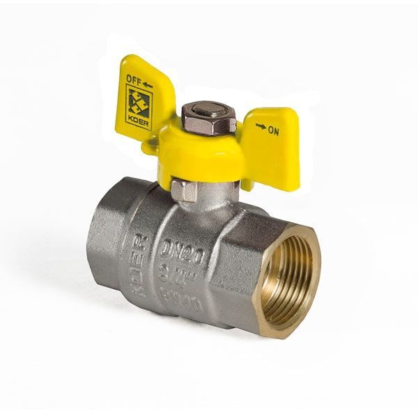 купить Кран кульовий KOER KR.217.G - 3/4" FF ГГМ YELLOW, ручка "метелик" жовта (KR0041) фото