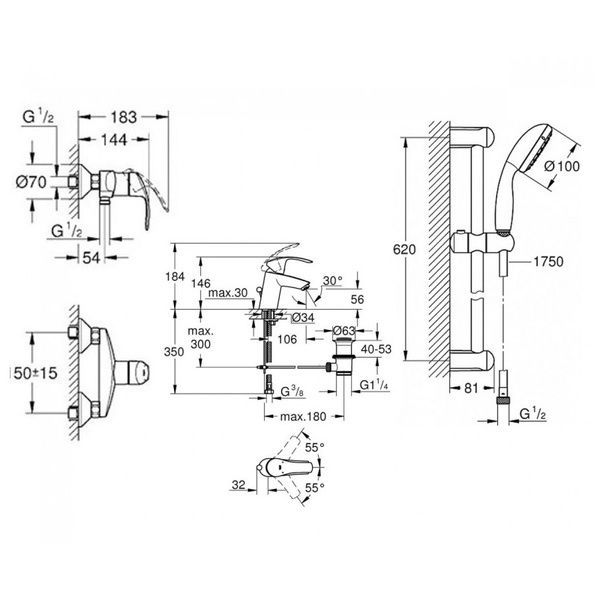 купить Комплект для душа, хром Grohe Eurosmart New (123576) фото