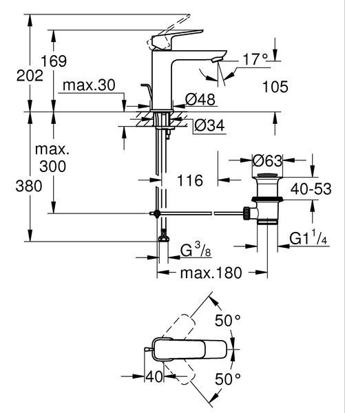 купить Однорычажный смеситель для раковины Grohe Cubeo M-размера (1017492430) фото