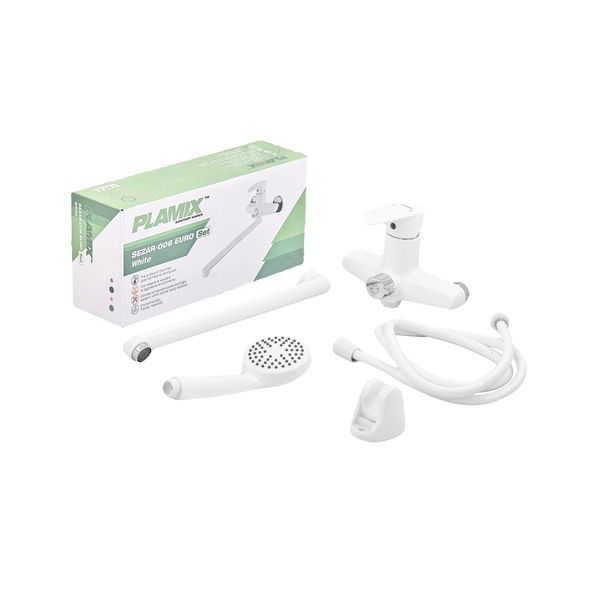 купить Смеситель для ванны PLAMIX CEZAR-006 EURO SET WHITE (со шлангом, лейкой и кронштейном) (Цвет белый) (PM0666) фото