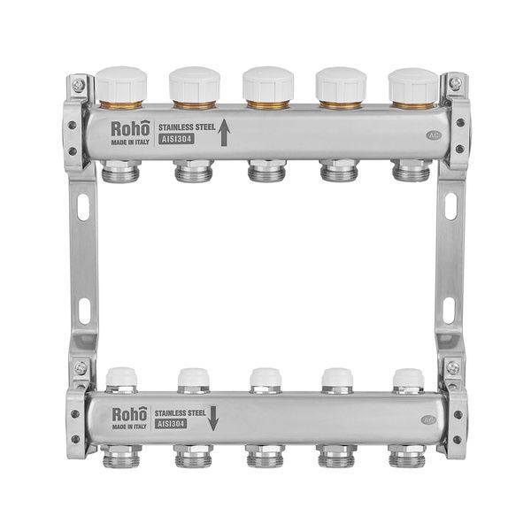 купить Коллектор с термостатическими и запорными клапанами Roho R805-05M - 1"x 5 вых. (RO1045) фото