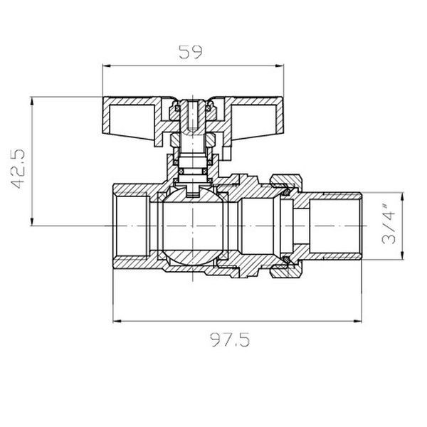 купить Кран с американкой KOER EXTREME KE.227-20 - 3/4" ручка "бабочка" красная (KR5766) фото