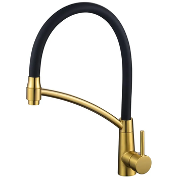 купить Змішувач для кухні MIXXUS PREMIUM ROSSI 017 BRUSHED GOLD REFL.BLACK (Колір матове золото+силік. вилив чорний) (MP6723) фото