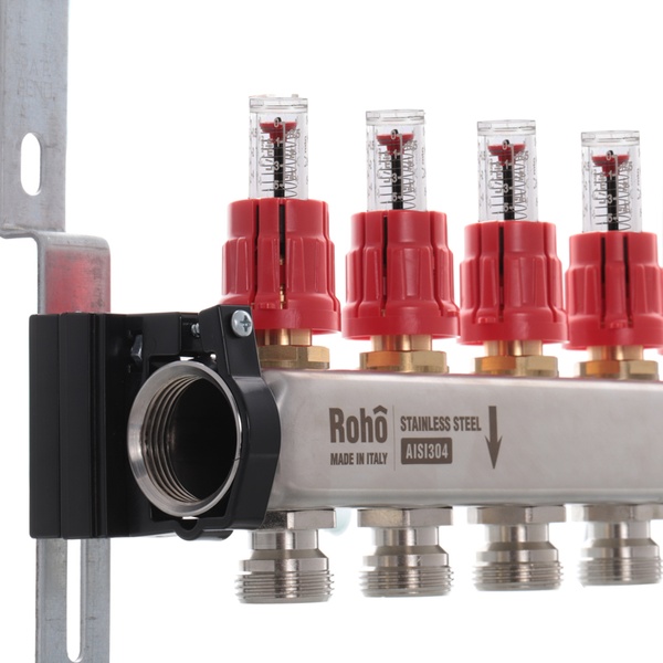 Коллектор с расходом. и термостатическими клапанами с байпасом Roho R814-04 - 1"х 4 вых. (RO0047) RO0047 фото