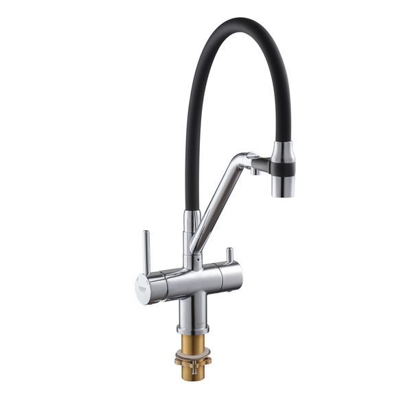 купить Смеситель для кухни с выходом для питьевой воды KOER KB-72006-01 (Цвет хром+силиконовый излив черный) (KR3379) фото