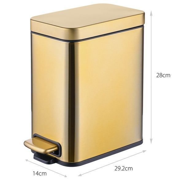 купить Мусорное ведро с плавным закрытием прямоугольное MIXXUS PREMIUM QUADRO-TC0105 BRUSHED GOLD 5 л (цвет матовое золото) (MI8394) фото