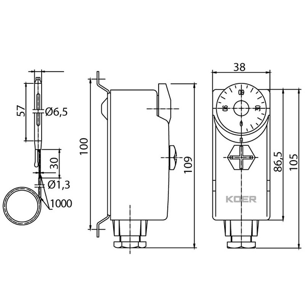 Термостат механічний накладний з виносною гільзою KOER KR.1352 (0…+90*C) (KP2777) KP2777 фото