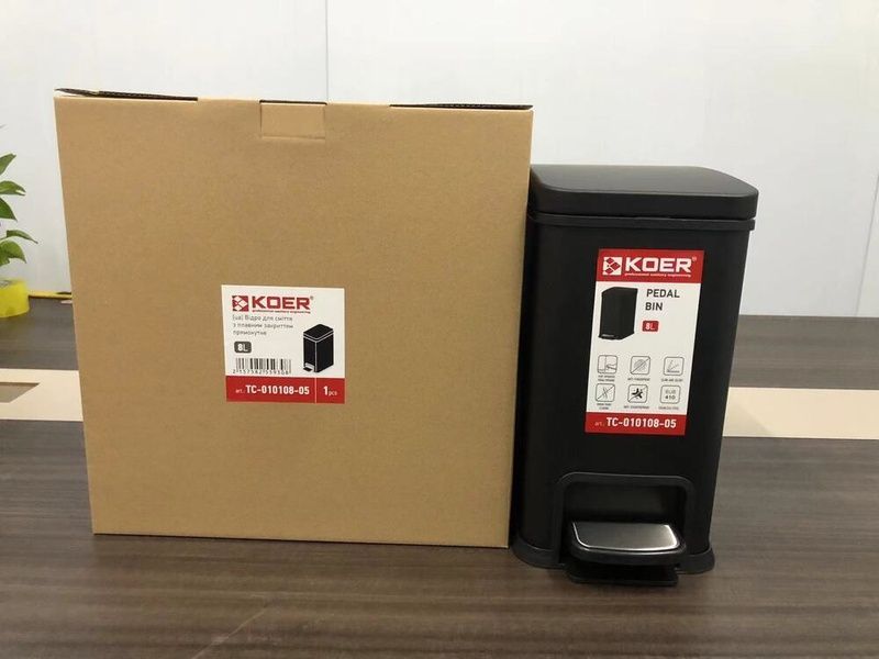 купити Відро для сміття з плавним закриттям прямокутне KOER TC-010108-05 8 л (колір чорний) (KR5593) фото