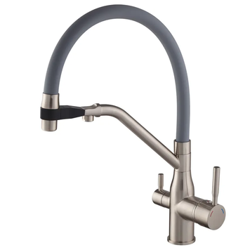 купить Змішувач для кухні MIXXUS PREMIUM GRAVITY 021 SS COLOR REFL.GREY з гнучким виливом з виходом для питної води (Колір нерж+вилив сірий) (MI6980) фото