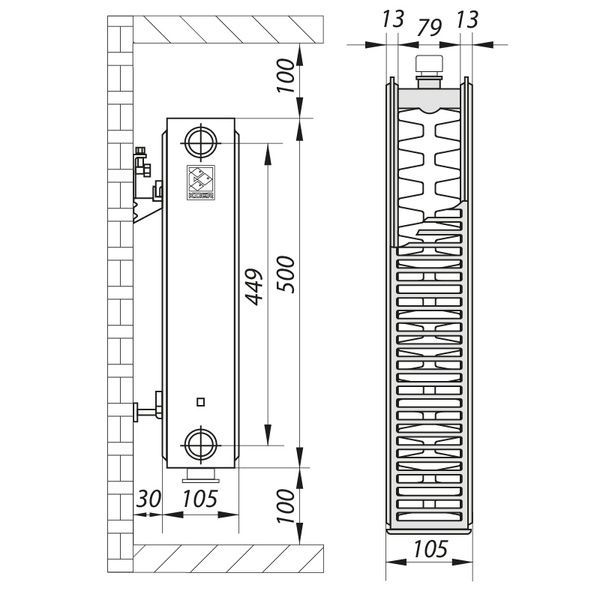 купить Сталевий радіатор KOER 22x500x800B (1544 Вт, 20,23 кг, нижнє підключення, з термоклапаном) (RAD086) фото
