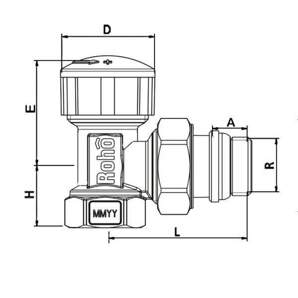 купити Кран радіаторний термостатичний Roho R5150-050 - 1/2" (М30х1,5) (кутовий) (RO0122) фото