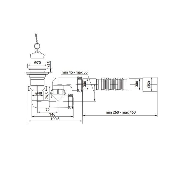 купить Сифон для душевого поддона ZERIX SD-02 с пробкой с ревизией, выпуск 70мм (Цвет белый) 1 1/2'' (ZX4962) фото