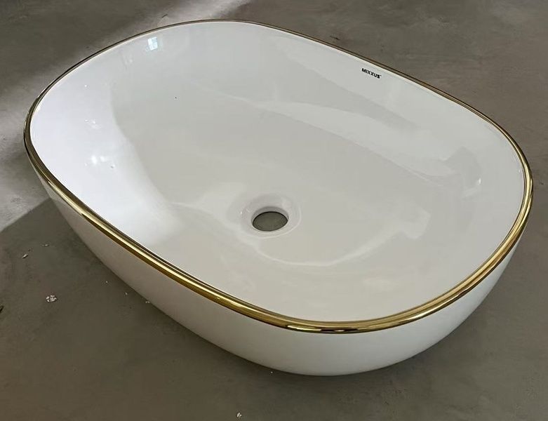 купить Раковина накладна MIXXUS PREMIUM ELLIPSE-0105 EDGE GOLD 600х400х150mm (MP6564) фото