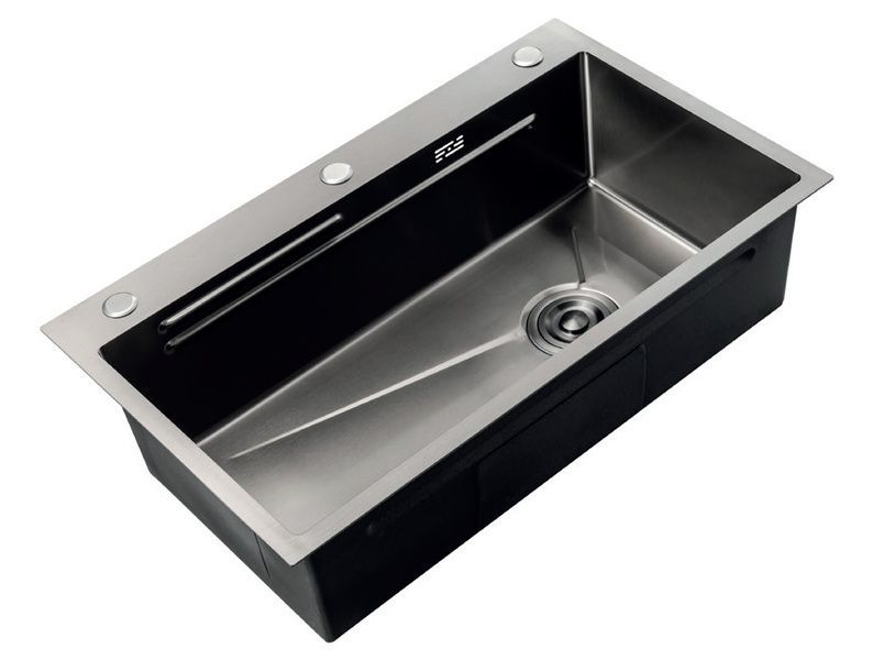 купить Мойка Zerix ZH7545-SET-05 NANO-BLACK (3.0/0.8) с нерж. стали, комплект (графит) (ZM5581) фото