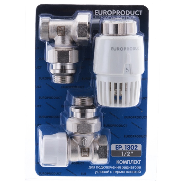 Комплект для подключения радиатора Europroduct EP.1302 - 1/2'' (угловой с термоголовкой) (EP6016) EP6016 фото