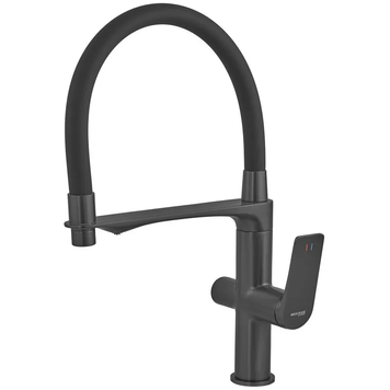 купить Змішувач для кухні MIXXUS PREMIUM DERBY 021 NUT BLACK REFL.BLACK з гнучким виливом з виходом для питної води (Колір чорний+вилив чорний) (MI6606) фото