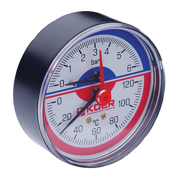 Термо-манометр аксиальный (Koer KM.802A) (0-6 bar), D=80мм, 1/2'' (KR0223) KR0223 фото