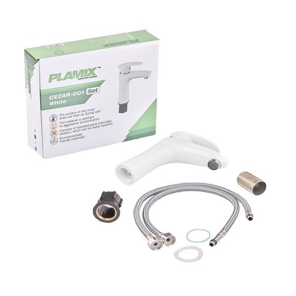 купить Смеситель для умывальника PLAMIX CEZAR-001 SET WHITE (с подводкой) (Цвет белый) (PM0661) фото