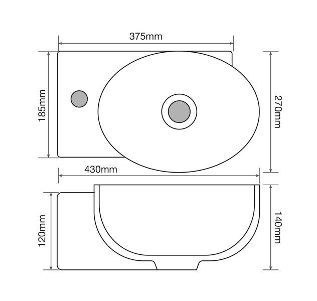купити Раковина підвісна Mixxus Premium DIVERSE-1201-R 400х215х140mm з отвором під змішувач та переливом ( фото