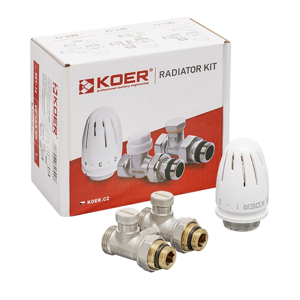 Комплект для нижньої підкл. радіатора KOER SET-22 - 1/2"x3/4" (прямий) з термоголовкою ЗЗ (KR3174) KR3174 фото