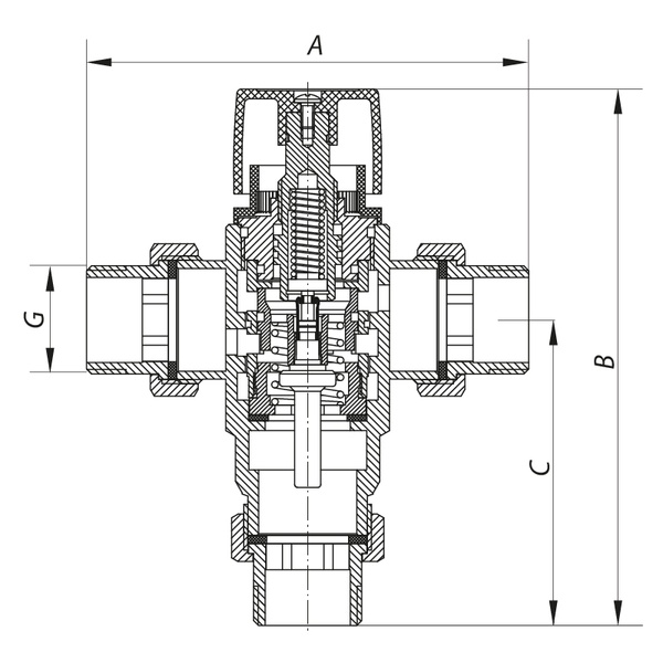 Клапан смесительный термостатический трехходовой 3/4'' (с накидн. гайками) Koer KR.1258 (KR2818) KR2818 фото