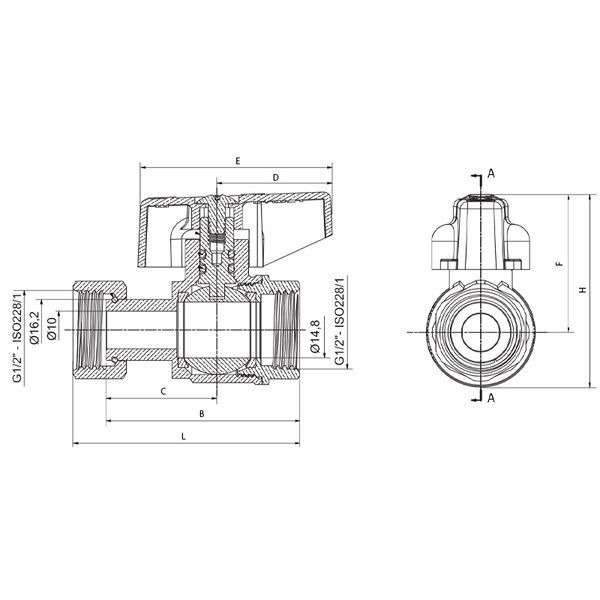 купить Кран шаровый Roho R115-050B -1/2"х1/2" прямой Н/Г, ручка "бабочка" черная (RO0232) фото