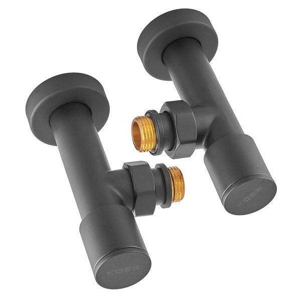 купить Комплект кранів рушникосушарки кутовий M1/2''xM1/2'' подовжений KOER KR.SET.535 BLACK (KR5844) фото